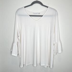 Susan Graver Liquid Knit Ruffle Sleeve Tip Womens Plus 3X White